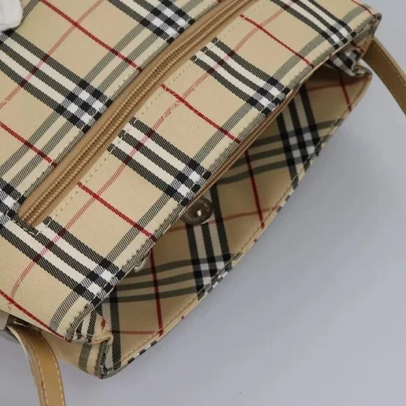 BURBERRY Nova Check Blue Label Shoulder Bag Canvas Beige Silver Auth 113784 - Picture 6 of 15